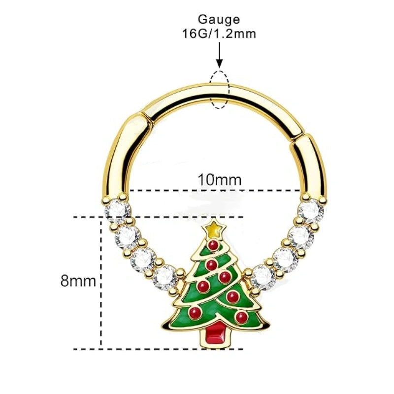 Christmas Tree Septum Ring 16G 316L Surgical Steel CZ Gold Piercing Jewelry