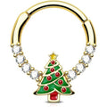 Christmas Tree Septum Ring 16G 316L Surgical Steel CZ Gold Piercing Jewelry