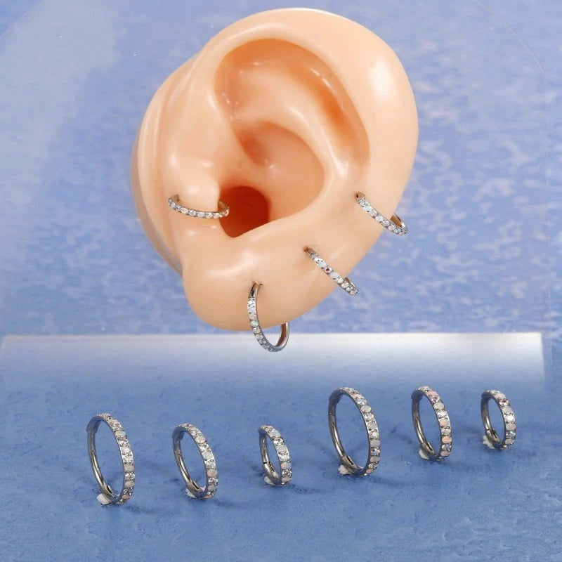 G23 Titanium Opal CZ Nose Ring Hoop 20G Hinged Clicker Septum Jewelry