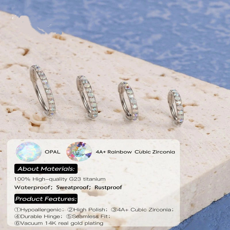 G23 Titanium Opal CZ Nose Ring Hoop 20G Hinged Clicker Septum Jewelry