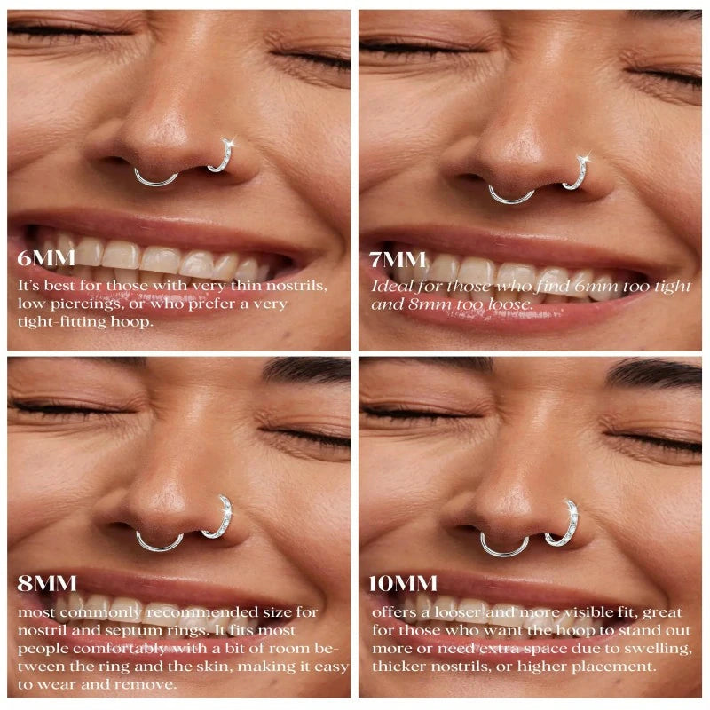 G23 Titanium Opal CZ Nose Ring Hoop 20G Hinged Clicker Septum Jewelry
