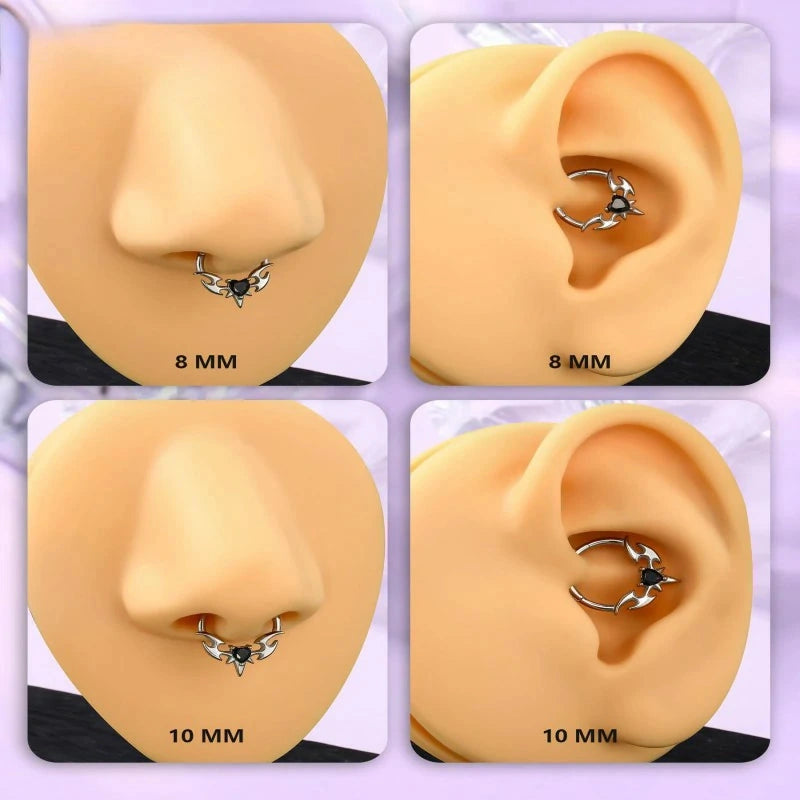Gothic Bat Wing Septum Ring 316L Stainless Steel Black Heart Septum Clicker