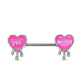 14G 316L Surgical Steel Pink Heart Barbell Yes Daddy Naughty Words Letter Nipple rings