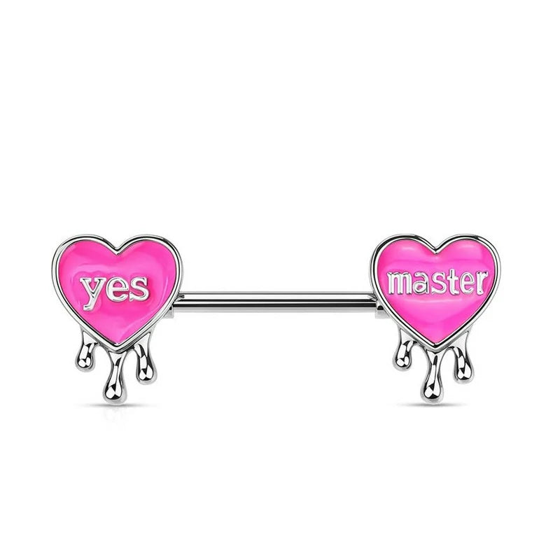 14G 316L Surgical Steel Pink Heart Barbell Yes Daddy Naughty Words Letter Nipple rings