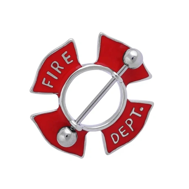 Firefighter Nipple Rings 14G – 316L Stainless Steel Fire Department Body Jewelry, Sold as a Pair**