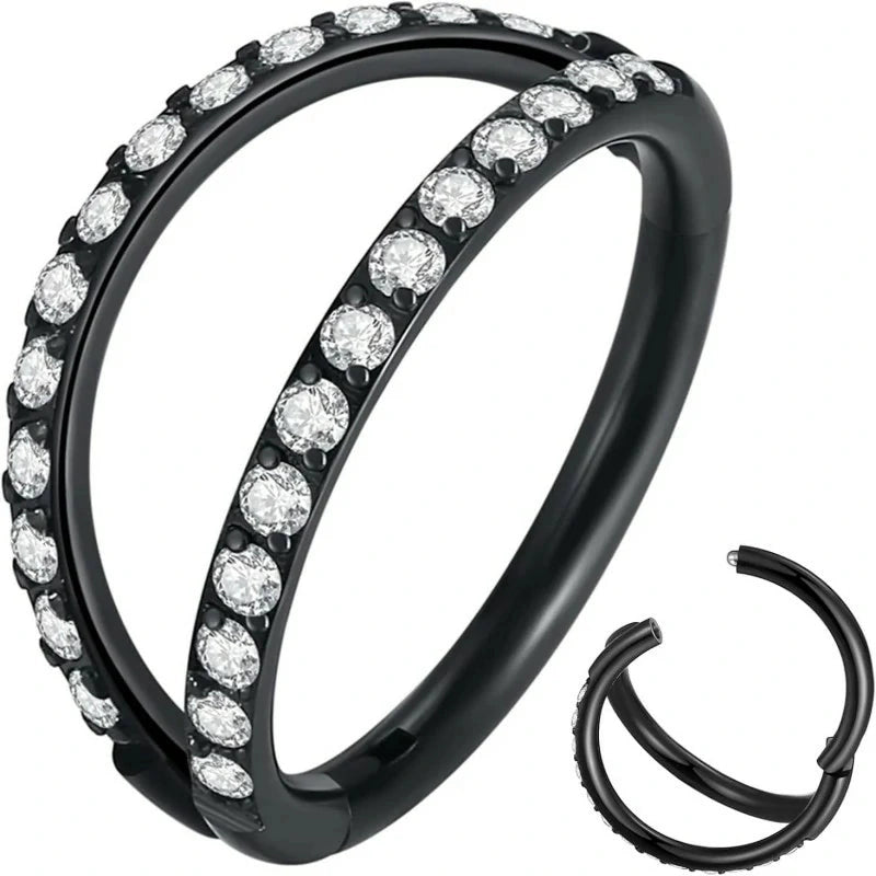 Double Hoop Clear CZ Nose Ring 316L Surgical Steel Elegant Piercing Jewelry