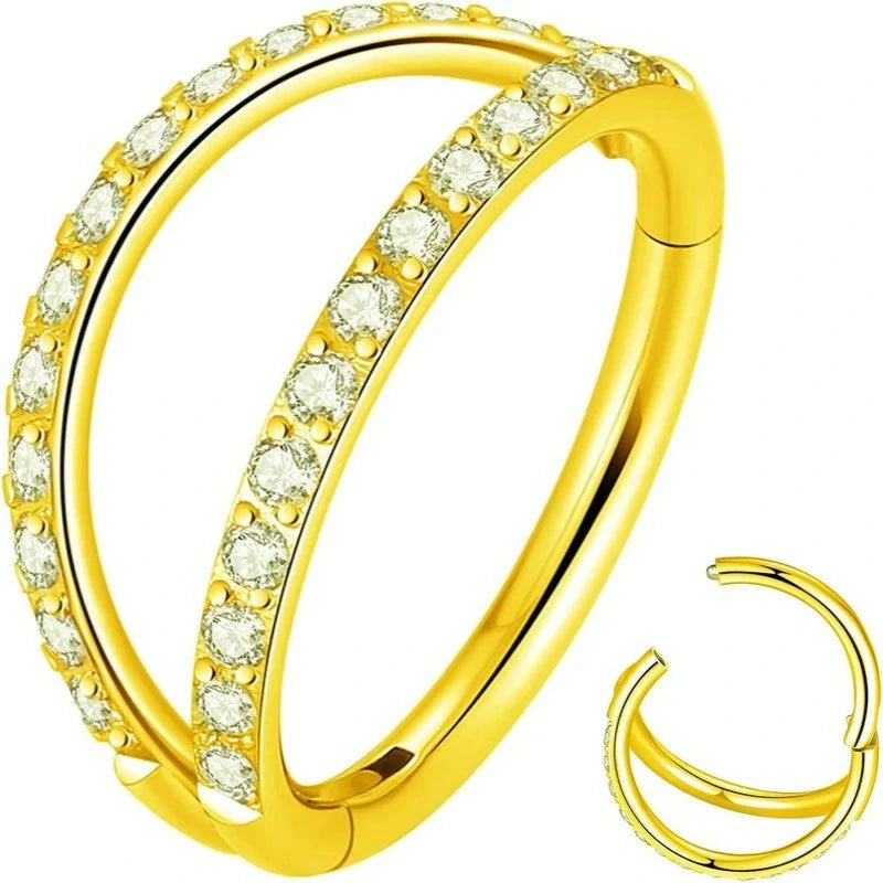 Double Hoop Clear CZ Nose Ring 316L Surgical Steel Elegant Piercing Jewelry
