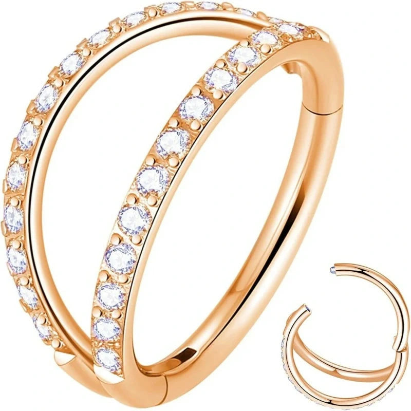 Double Hoop Clear CZ Nose Ring 316L Surgical Steel Elegant Piercing Jewelry