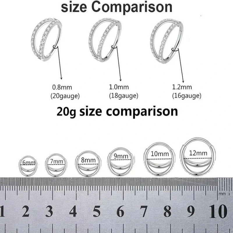 Double Hoop Clear CZ Nose Ring 316L Surgical Steel Elegant Piercing Jewelry