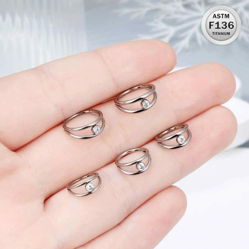 ASTM F136 Titanium CZ Clicker Septum Ring 16G 18G 20G Double Stack Nose Hoop