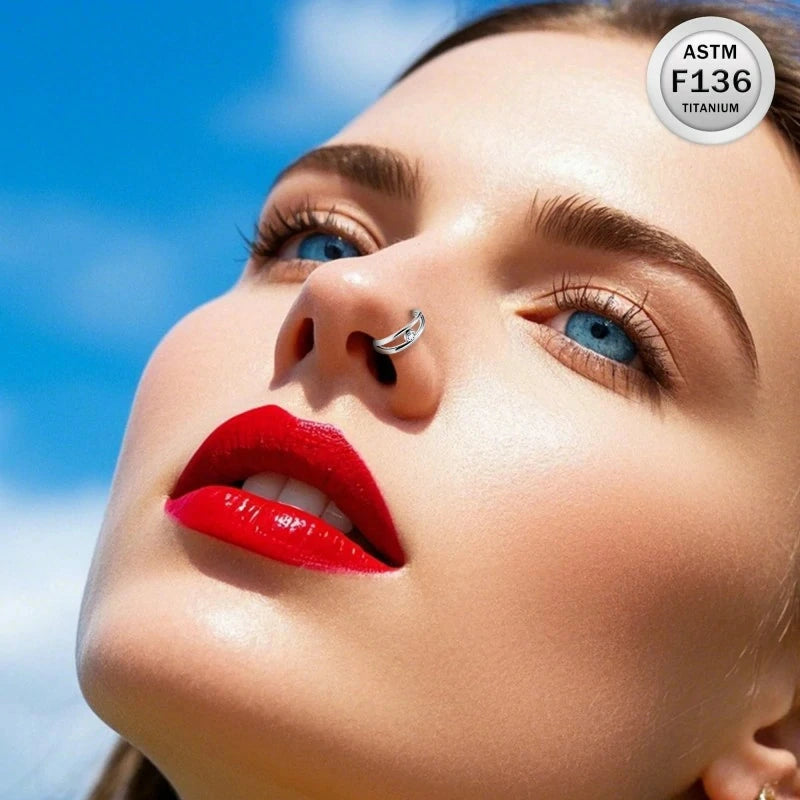 ASTM F136 Titanium CZ Clicker Septum Ring 16G 18G 20G Double Stack Nose Hoop
