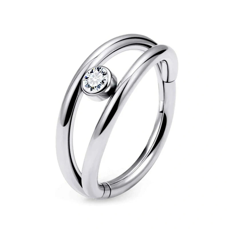 ASTM F136 Titanium CZ Clicker Septum Ring 16G 18G 20G Double Stack Nose Hoop