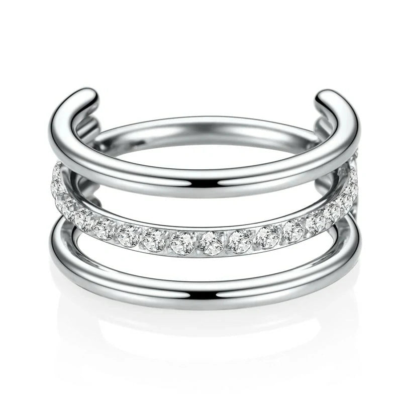 Triple Stacked 16G 8mm Conch Helix Hoop 316L Surgical Steel Hinged Clicker