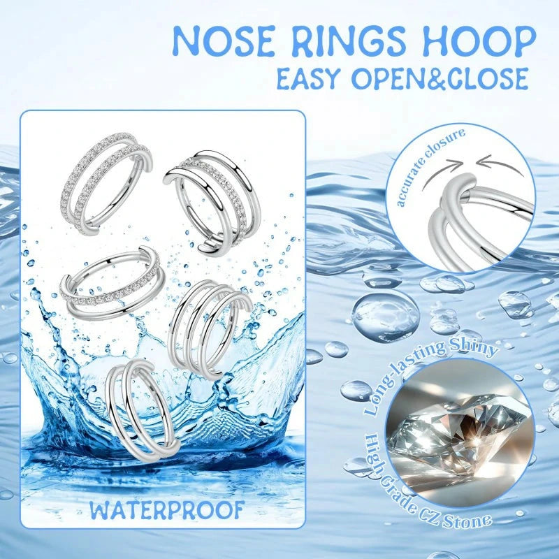 Triple Stacked 16G 8mm Conch Helix Hoop 316L Surgical Steel Hinged Clicker