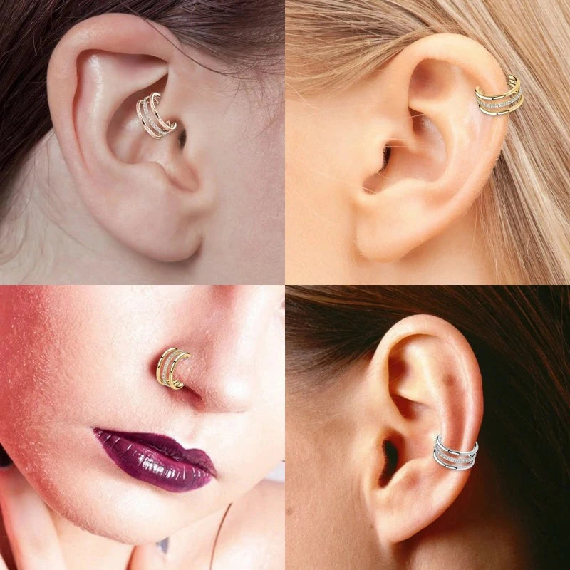 Triple Stacked 16G 8mm Conch Helix Hoop 316L Surgical Steel Hinged Clicker