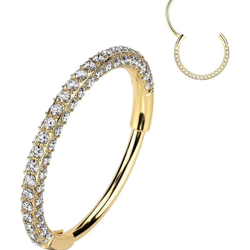 Triple-Sided Micro CZ Gem Nose Hoop Ring – Implant Grade Titanium Hinged Nose Ring