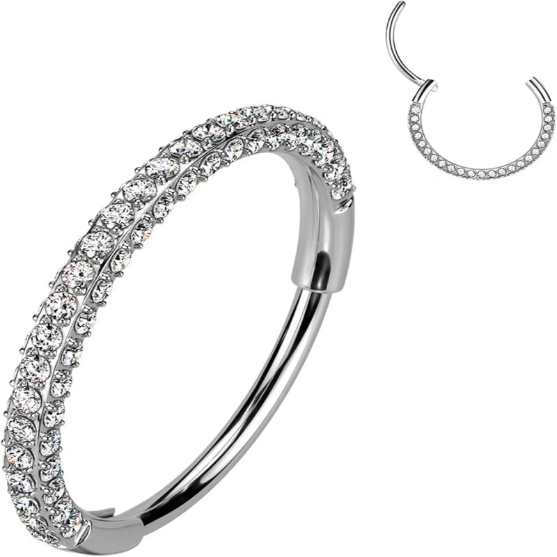 Triple-Sided Micro CZ Gem Nose Hoop Ring – Implant Grade Titanium Hinged Nose Ring