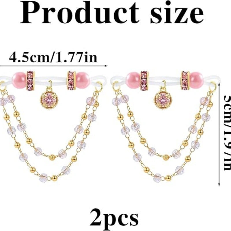Adjustable Fake Nipple Clips with Crystal Chain & Round Beads | Silicone Rubber Band Non-Piercing DIY Body Jewelry