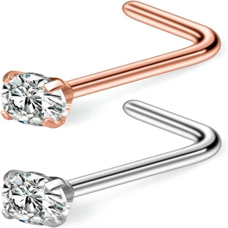 18G Surgical Steel Nose Stud 2.5mm Clear CZ L Shape Nose Ring Jewelry