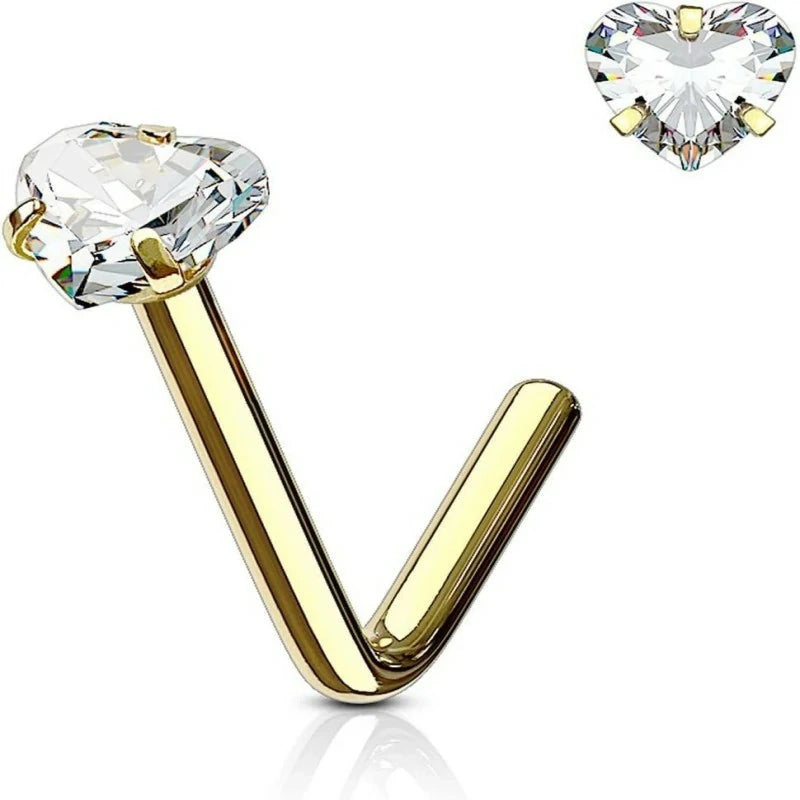 18G Surgical Steel Nose Stud 2.5mm Clear CZ L Shape Nose Ring Jewelry