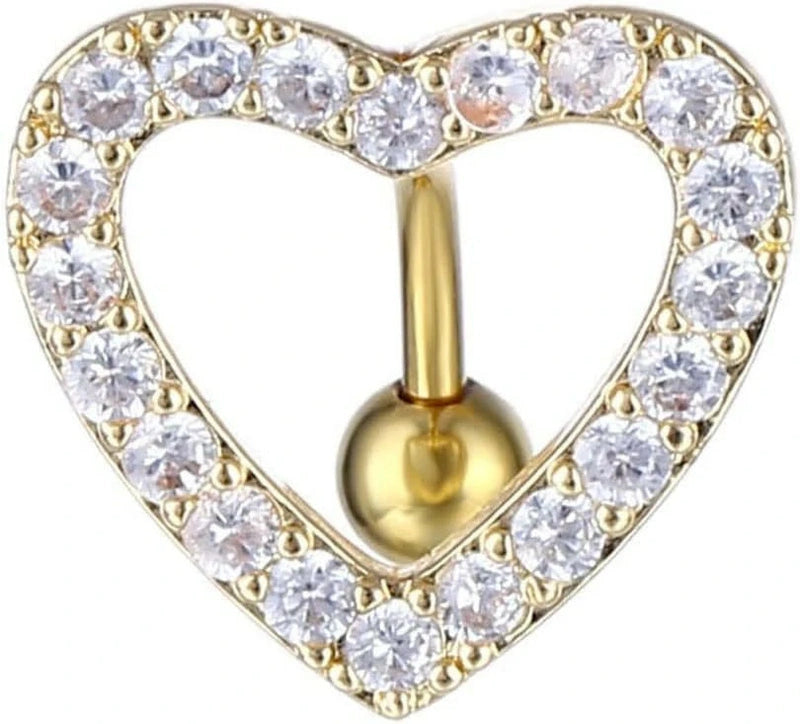 14G Stainless Steel Heart Belly Button Ring with Zircon – Dangle Navel Jewelry