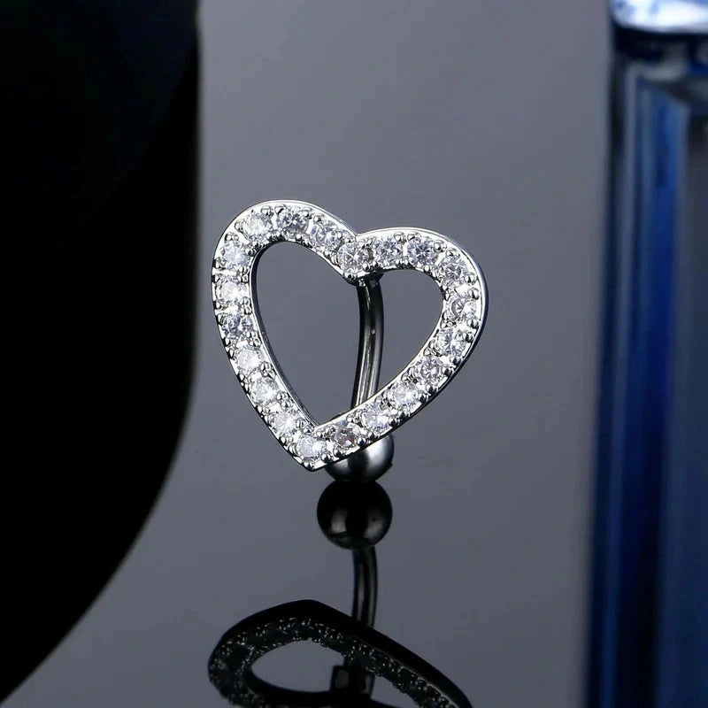 14G Stainless Steel Heart Belly Button Ring with Zircon – Dangle Navel Jewelry