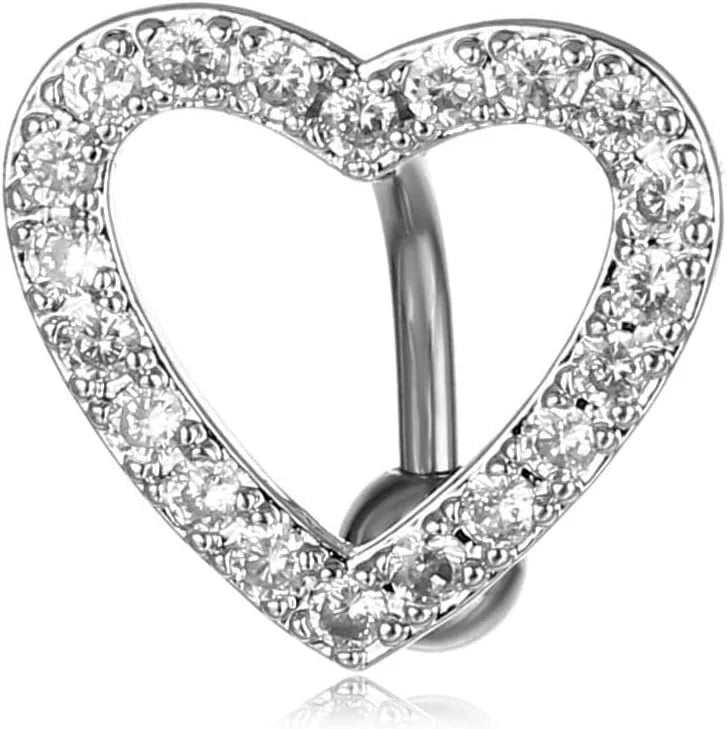 14G Stainless Steel Heart Belly Button Ring with Zircon – Dangle Navel Jewelry