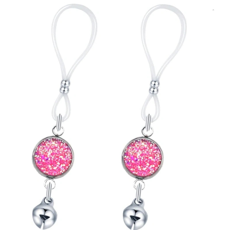 Pink Round Adjustable Nipple Rings – Bell Dangle Fake Nipple Jewelry for Women