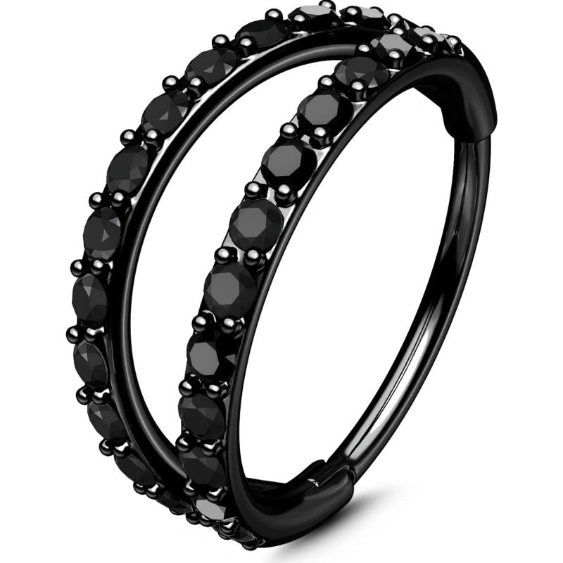 Double Open Stack CZ Nose Ring Hoop 316L Surgical Steel Hinged Clicker 20G 18G 16G