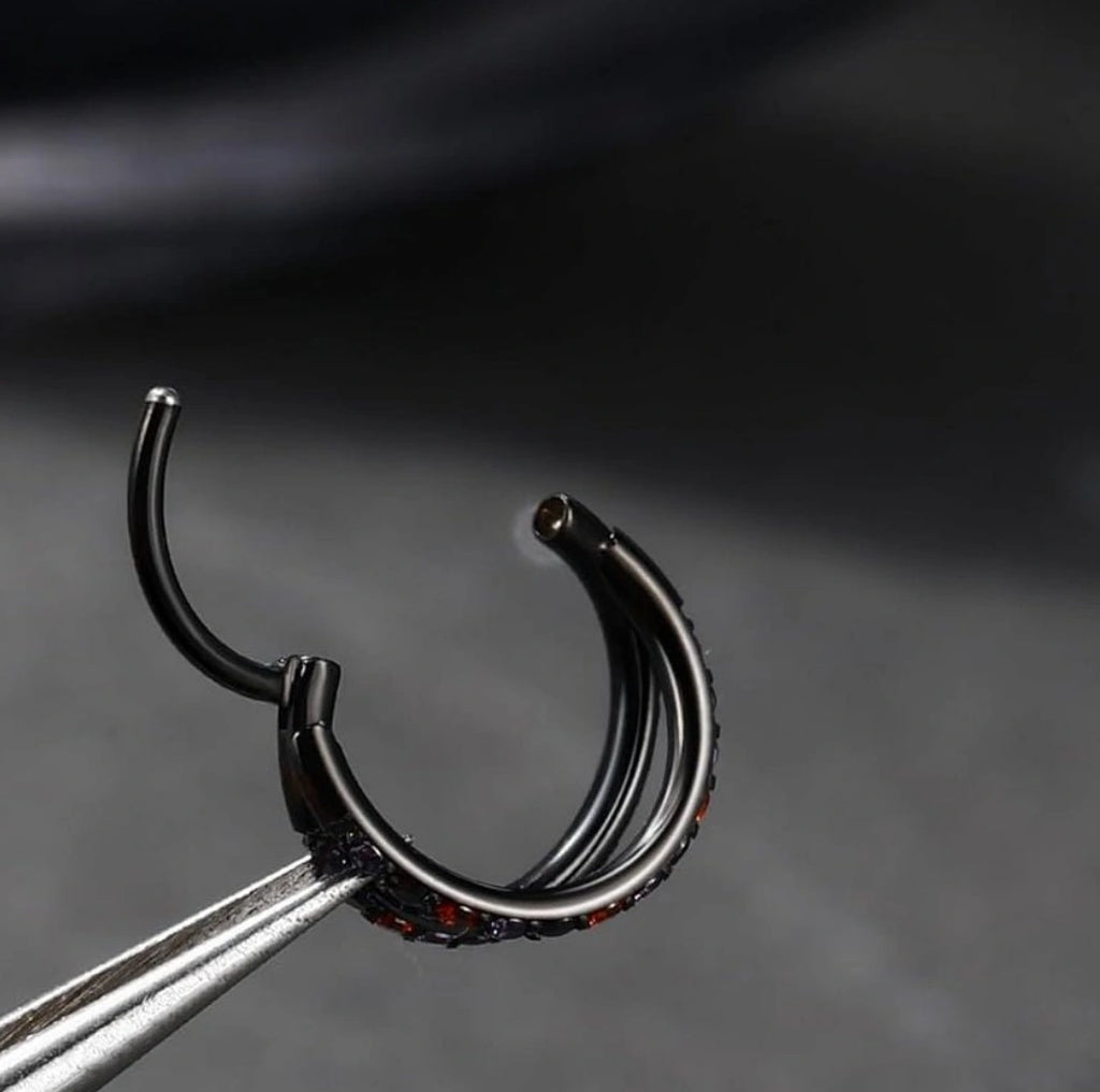 Double Open Stack CZ Nose Ring Hoop 316L Surgical Steel Hinged Clicker 20G 18G 16G
