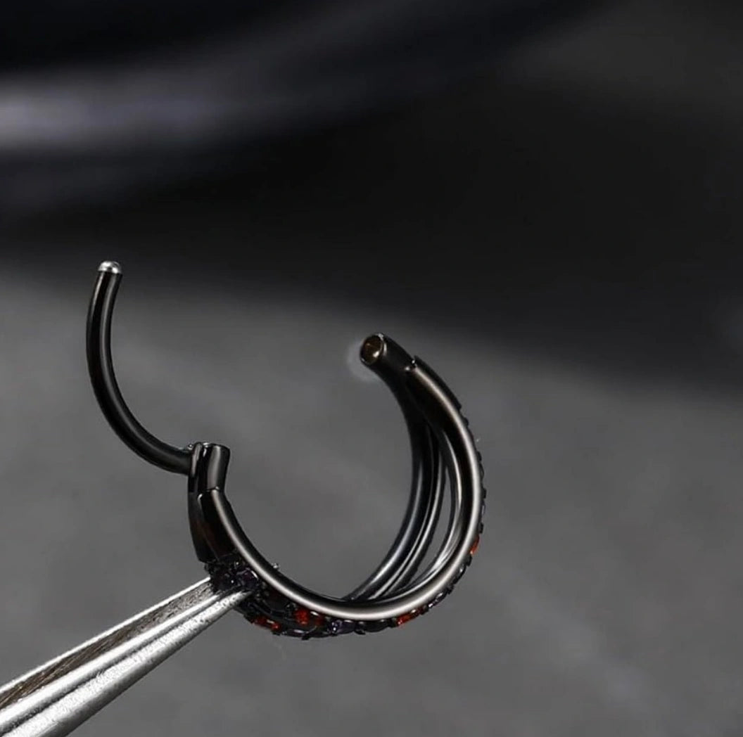 Double Open Stack CZ Nose Ring Hoop 316L Surgical Steel Hinged Clicker 20G 18G 16G
