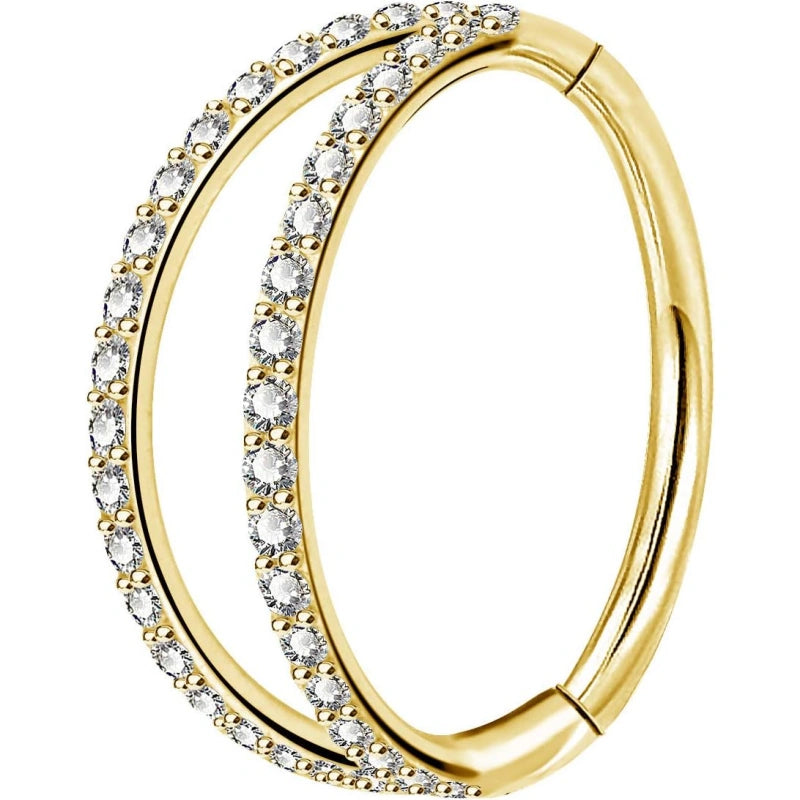 Double Open Stack CZ Nose Ring Hoop 316L Surgical Steel Hinged Clicker 20G 18G 16G