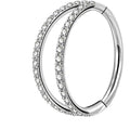 Double Open Stack CZ Nose Ring Hoop 316L Surgical Steel Hinged Clicker 20G 18G 16G