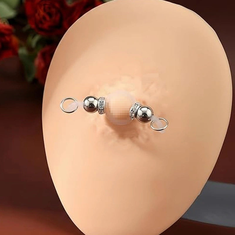 Adjustable Acrylic Round Ball Fake Nipple Clips | Silicone Rubber Band DIY Teasing Nipple Rings