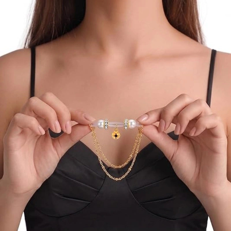 Adjustable Bead Chain Fake Nipple Clips with Bell | Silicone Non-Piercing DIY Body Jewelry for Couples