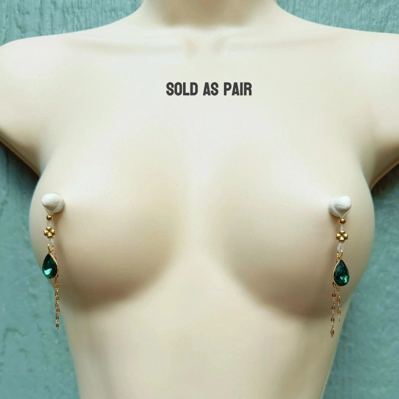 New Fashion Fake Nipple Rings | Chain Teardrop Dangle Four-Leaf Clover Sexy Nipple Jewelry