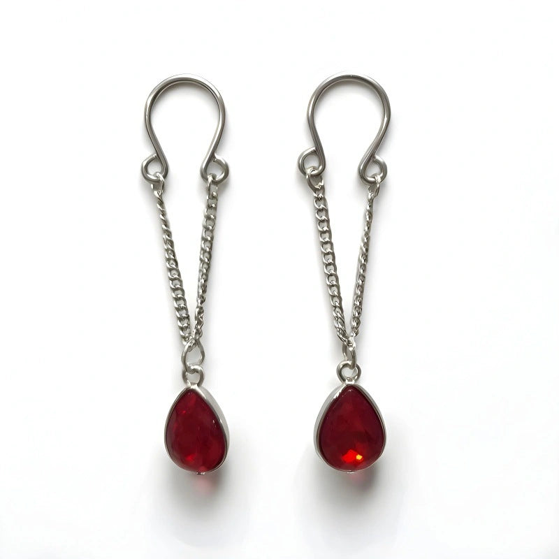 Stainless Steel Fake Nipple Ring Set | Teardrop CZ Dangle Bell | Non-Piercing Body Jewelry