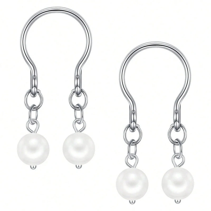 Stainless Steel U-Shape Fake Nipple Rings | Star Cross Dangle Non-Piercing Nipple Jewelry
