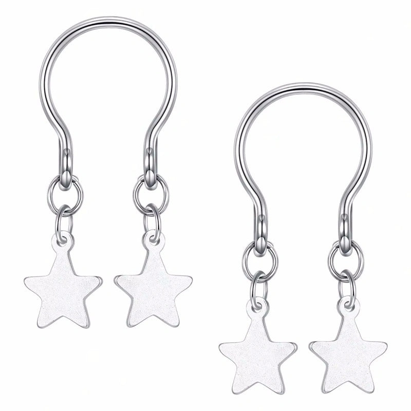 Stainless Steel U-Shape Fake Nipple Rings | Star Cross Dangle Non-Piercing Nipple Jewelry