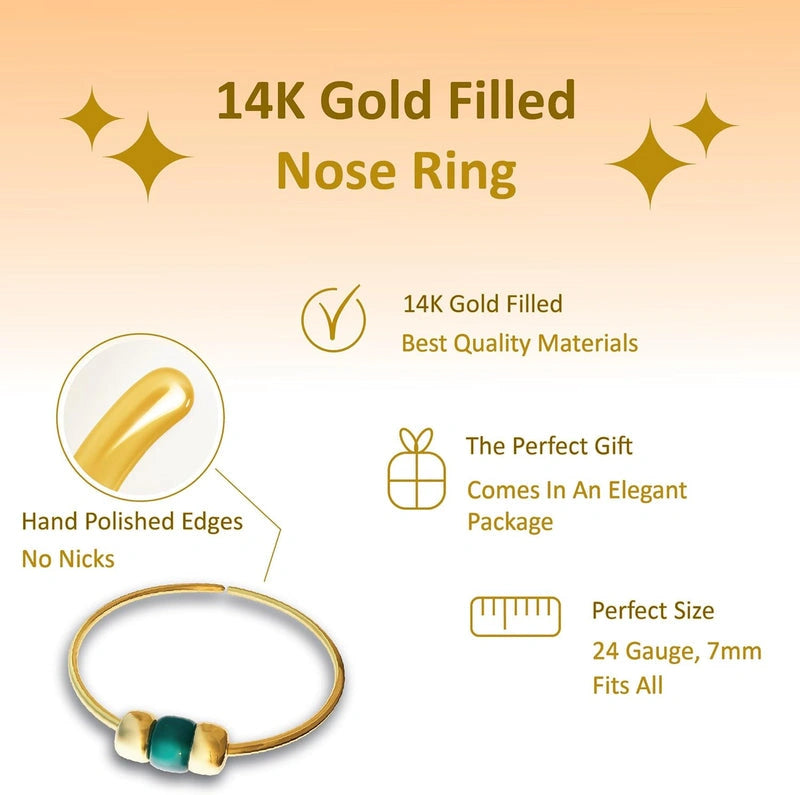 14K Gold Filled Blue Gem Nose Ring Hoop 24G 7mm Handmade Thin Nose Piercing Jewelry
