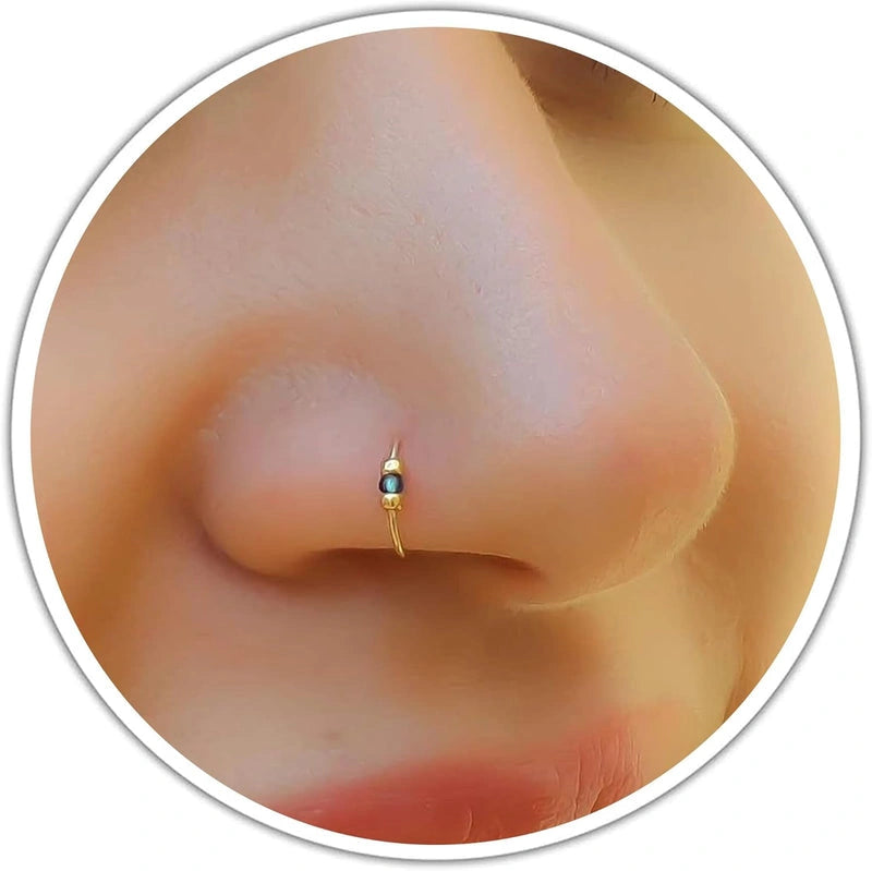 14K Gold Filled Blue Gem Nose Ring Hoop 24G 7mm Handmade Thin Nose Piercing Jewelry