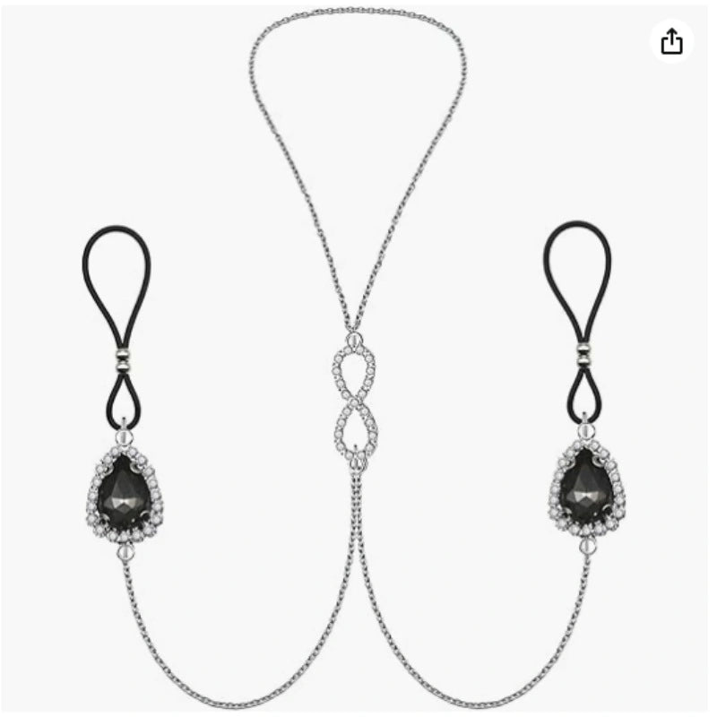 Heart Crystal Pendant Nipple Chain – Non-Piercing Faux Nipple Rings Body Chain for Women