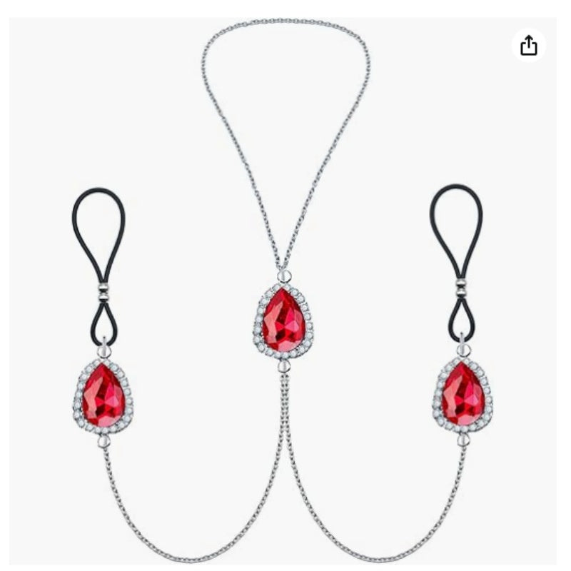 Heart Crystal Pendant Nipple Chain – Non-Piercing Faux Nipple Rings Body Chain for Women