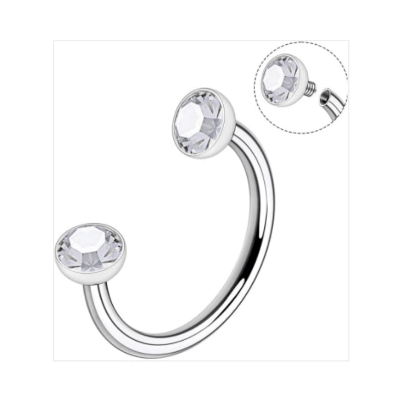 Surgical Steel Double Stud Nose Ring 18g Internally Threaded Cubic Zirconia Daith Piercing Jewelry for Women Inner Diameter 8mm