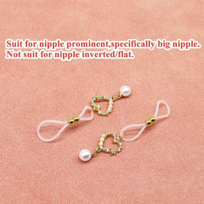Non-Piercing Nipple Noose Gold Heart Pearl Nipple Jewelry – Adjustable Body Chain