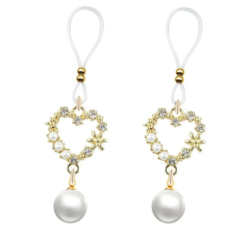 Non-Piercing Nipple Noose Gold Heart Pearl Nipple Jewelry – Adjustable Body Chain