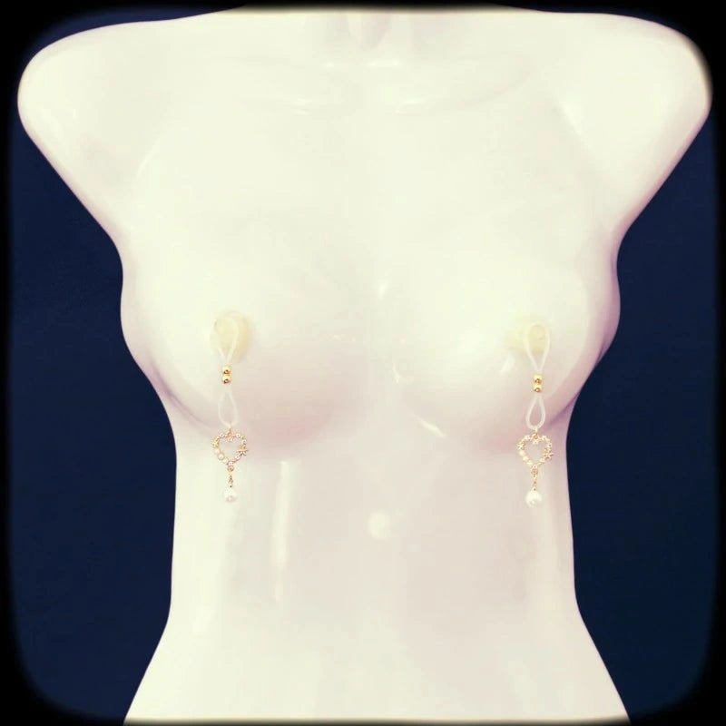 Non-Piercing Nipple Noose Gold Heart Pearl Nipple Jewelry – Adjustable Body Chain