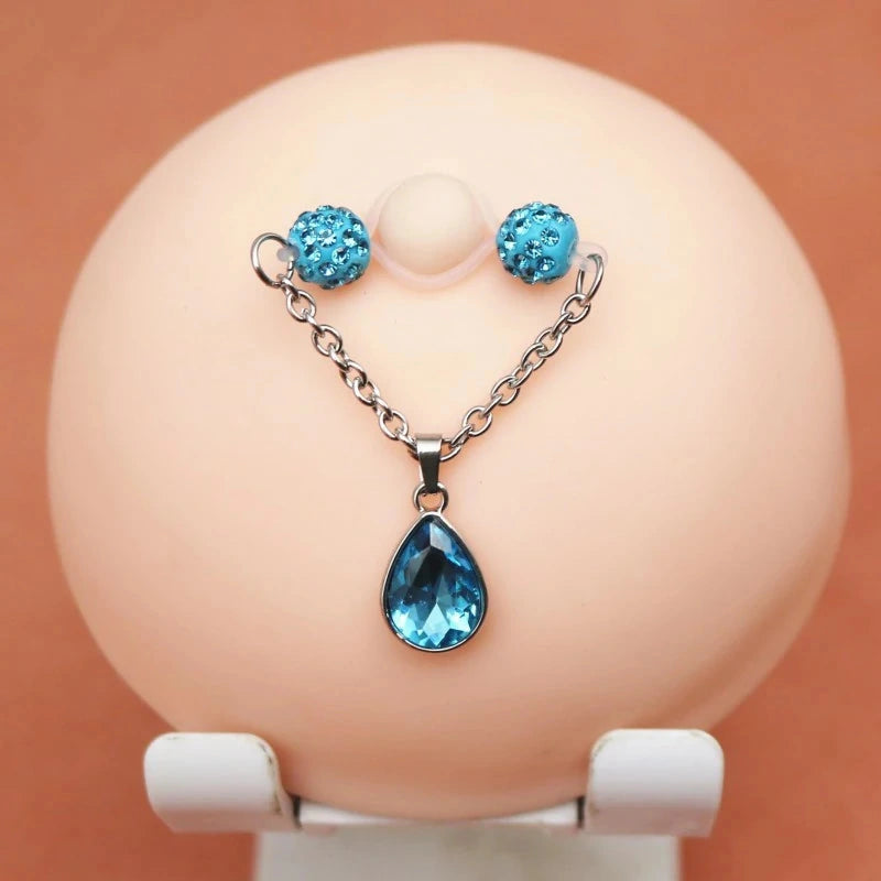 Non-Piercing Nipple Barbells Faux Nipple Rings Adjustable Crystal