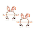 14G Rosy Bunny Ear Clear CZ Nipple Piercing Barbell Surgical Steel 316L Piercing Jewelry