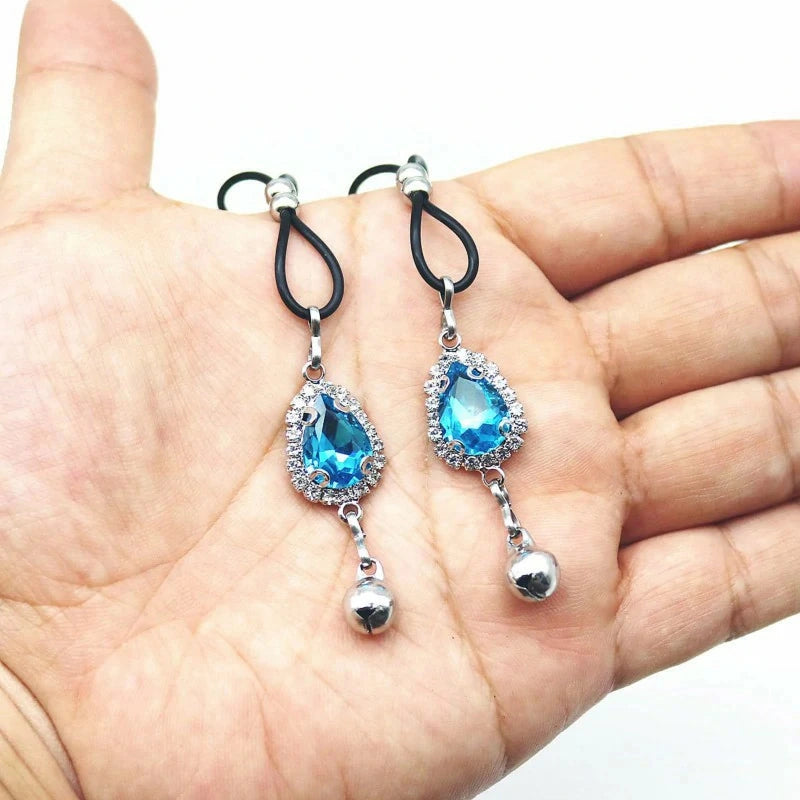 Rhinestone Water Drop Faux Nipple Ring – Non-Piercing Nipple Noose Body Chain Jewelry